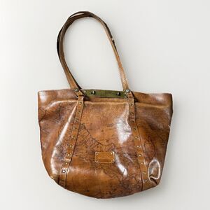 Patricia Nash Benvenuto Map of Italy Leather Brown Large Tote Bag